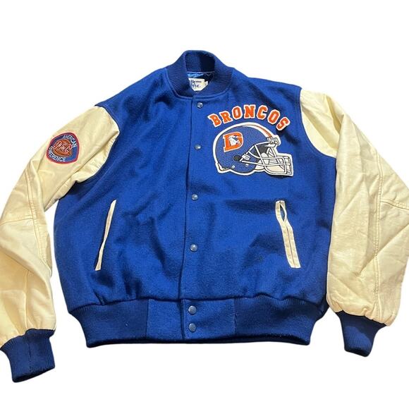Denver Broncos Vintage 80s Chalk Line Varsity Jacket - NFL Football Bomber Coat - Picture 1 of 11